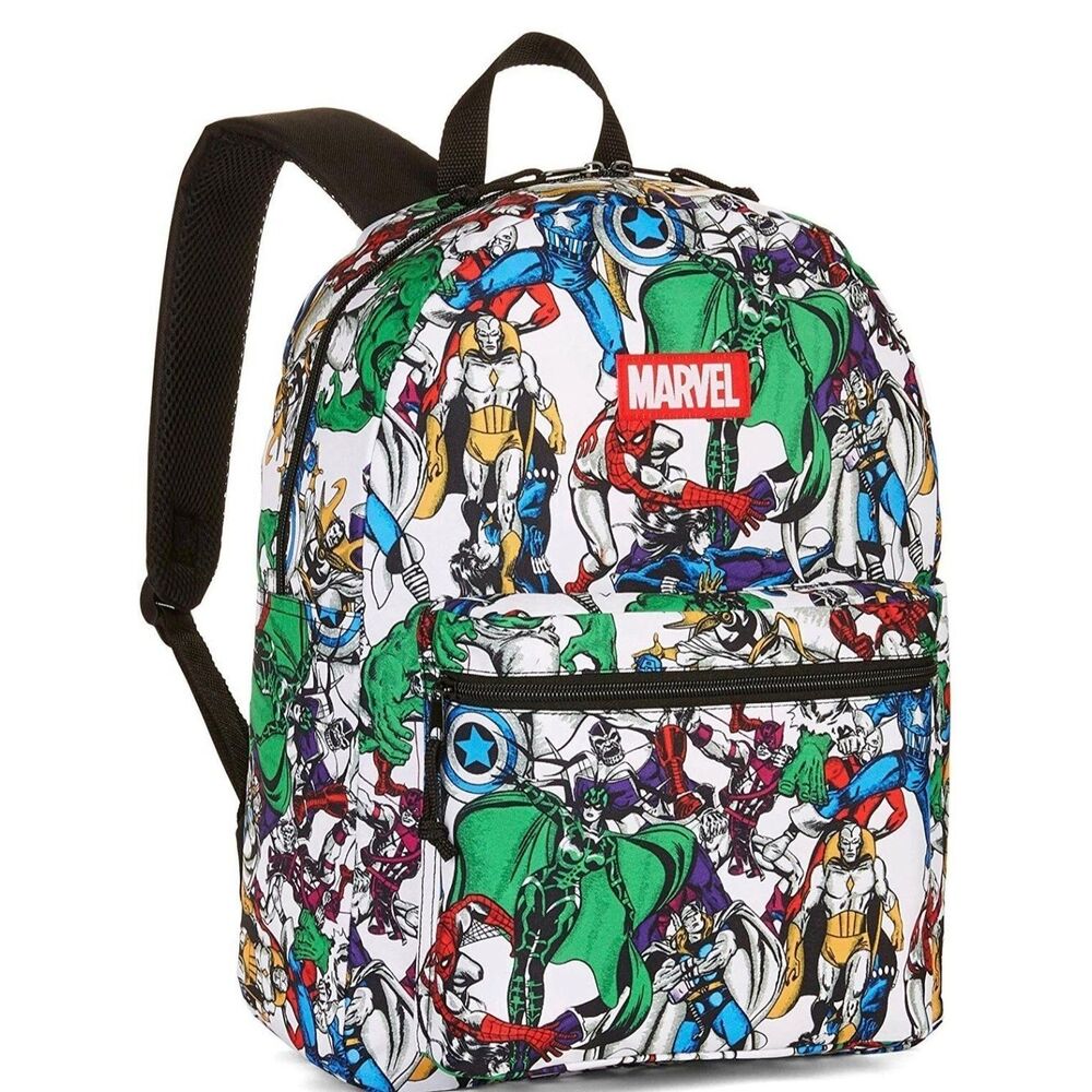 Marvel Avengers Multicolor Comic Character Backpack - White Base